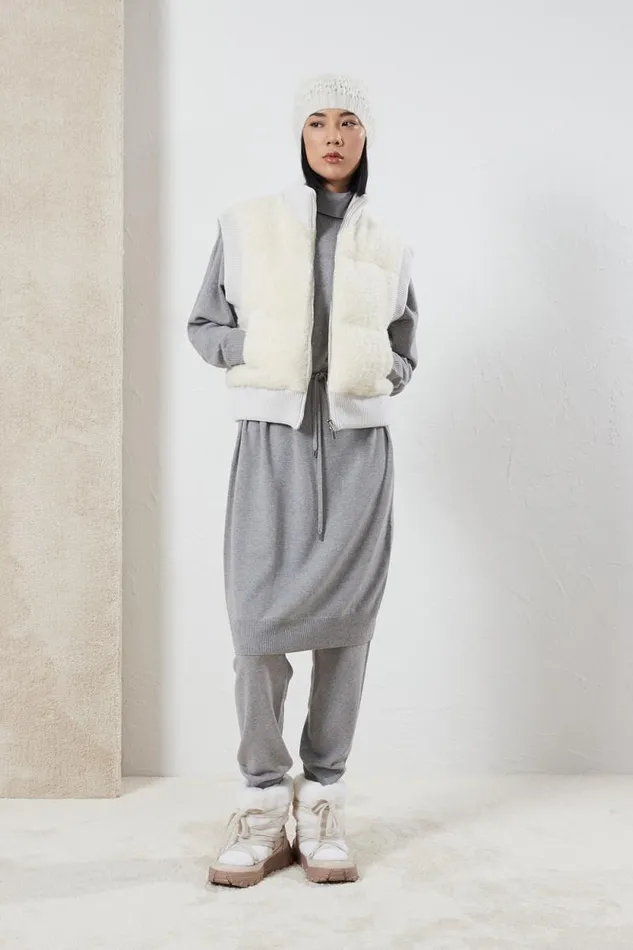 Peserico Dresses And Jumpsuits Woman Wool Silk And Cashmere Midi Dresss Granite Peserico Dresses And Jumpsuits Woman Wool Silk And Cashmere Midi Dresss Granite