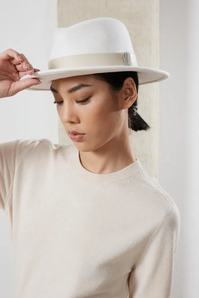 Peserico Hats And Caps Woman Wool Felt Fedora Natural White