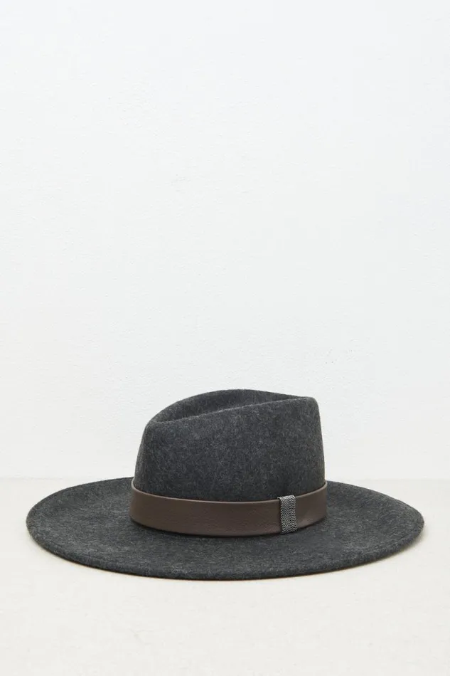 Peserico Hats And Caps Woman Wool Felt Wide Brim Fedora Graphite