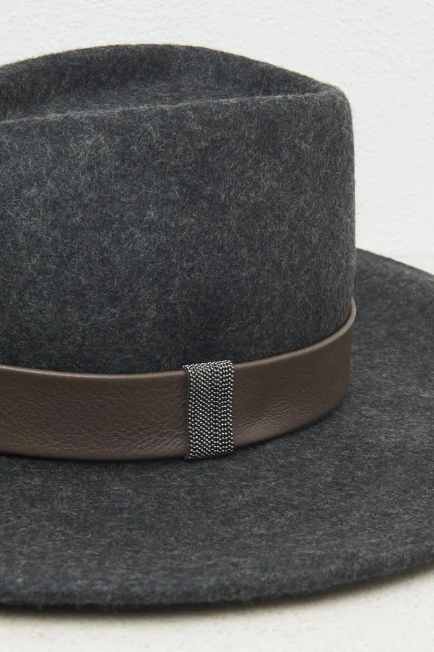 Peserico Hats And Caps Woman Wool Felt Wide Brim Fedora Graphite