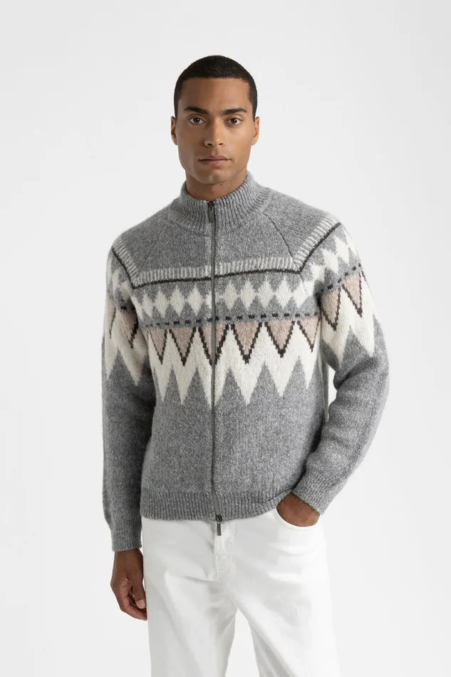Peserico Knitwear Man Knitwear In Alpaca And Cotton Yarn Granite