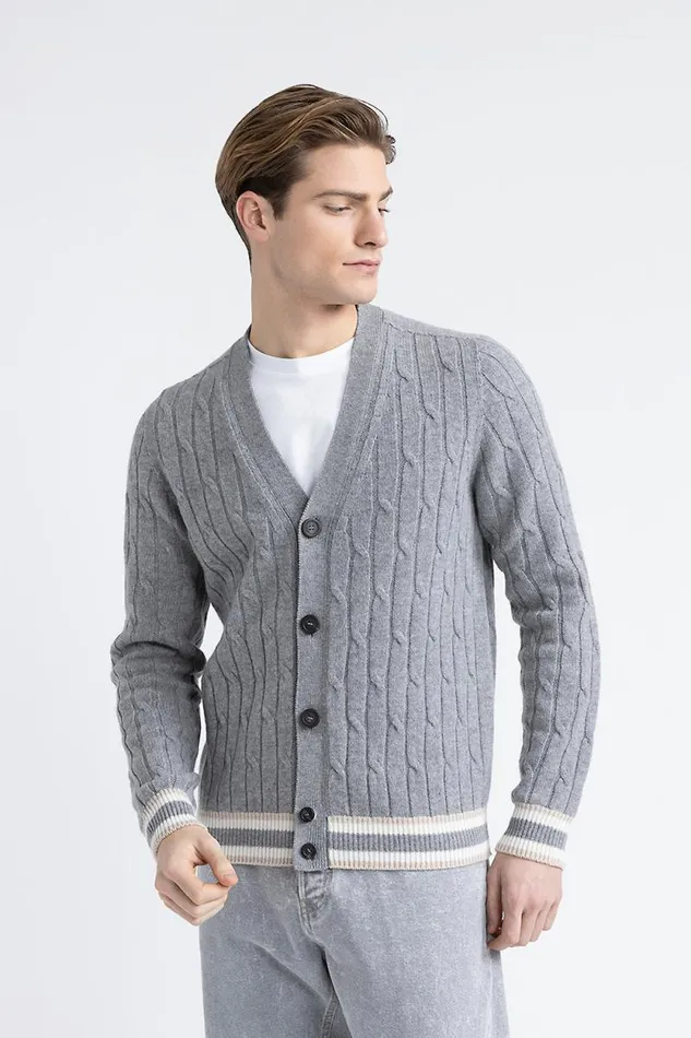 Peserico Knitwear Man Wool And Cashmere Cardigan Granite