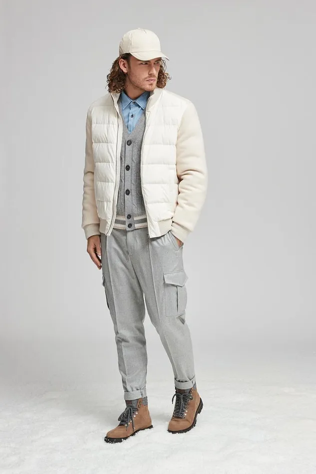 Peserico Knitwear Man Wool And Cashmere Cardigan Granite Peserico Knitwear Man Wool And Cashmere Cardigan Granite