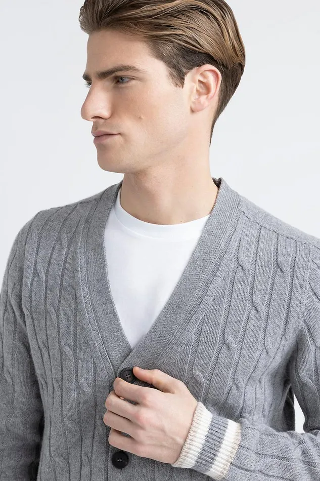 Peserico Knitwear Man Wool And Cashmere Cardigan Granite Peserico Knitwear Man Wool And Cashmere Cardigan Granite