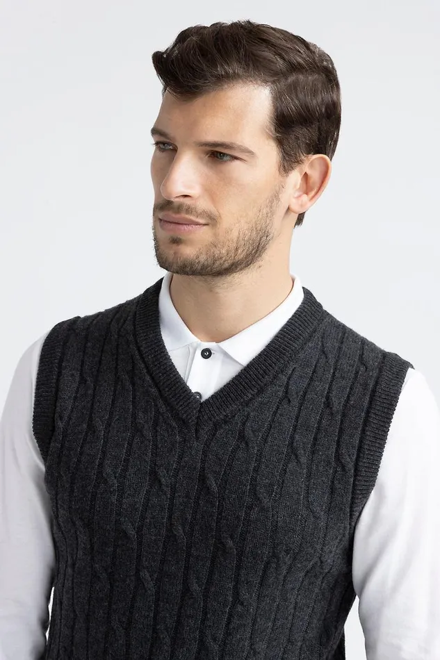 Peserico Knitwear Man Wool And Cashmere Gilet Graphite Peserico Knitwear Man Wool And Cashmere Gilet Graphite