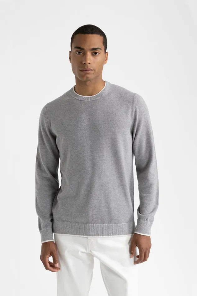 Peserico Knitwear Man Wool Silk And Cashmere Crewneck Sweater Granite