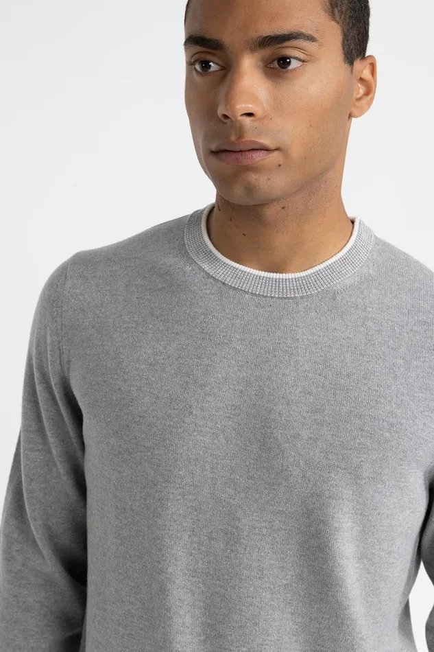 Peserico Knitwear Man Wool Silk And Cashmere Crewneck Sweater Granite Peserico Knitwear Man Wool Silk And Cashmere Crewneck Sweater Granite