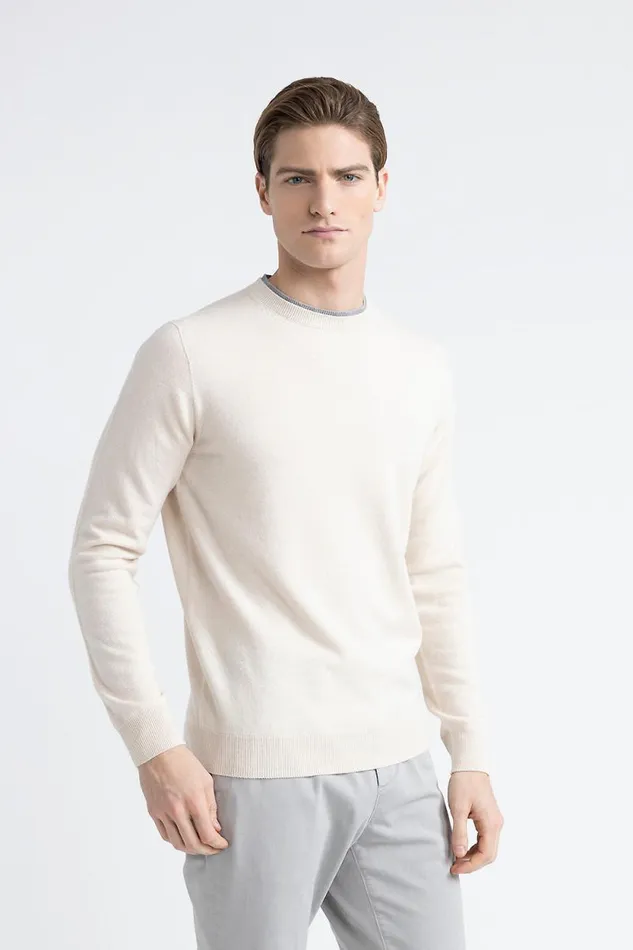Peserico Knitwear Man Wool Silk And Cashmere Yarn Sweater Barley