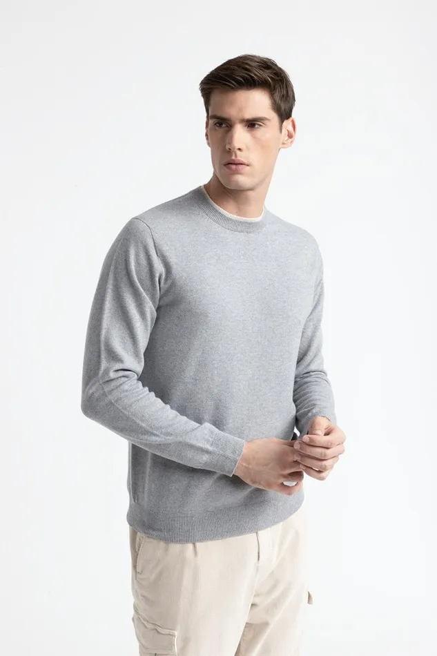 Peserico Knitwear Man Wool Silk And Cashmere Yarn Sweater Granite