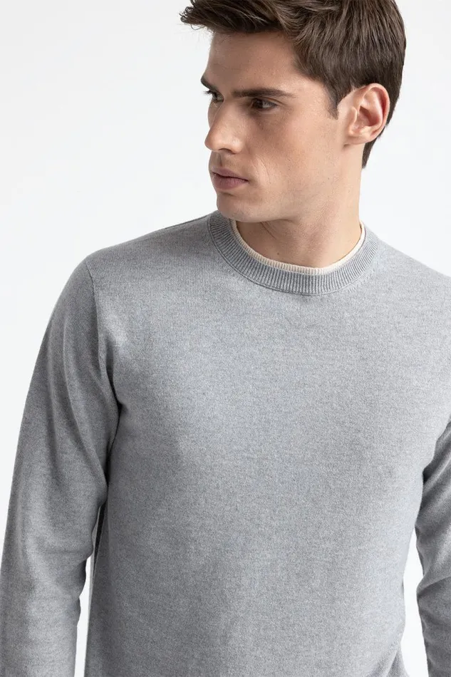 Peserico Knitwear Man Wool Silk And Cashmere Yarn Sweater Granite Peserico Knitwear Man Wool Silk And Cashmere Yarn Sweater Granite