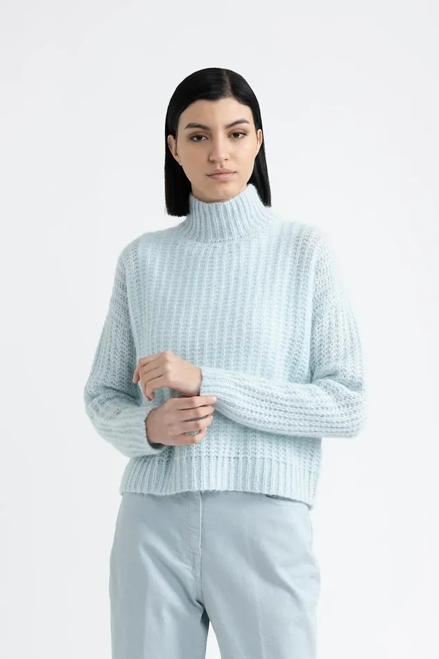 Peserico Knitwear Woman Alpaca And Lurex High Neck Sweater Springwater Green