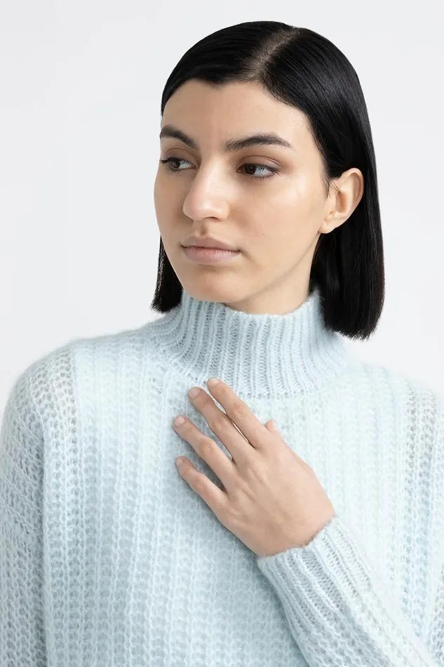 Peserico Knitwear Woman Alpaca And Lurex High Neck Sweater Springwater Green Peserico Knitwear Woman Alpaca And Lurex High Neck Sweater Springwater Green
