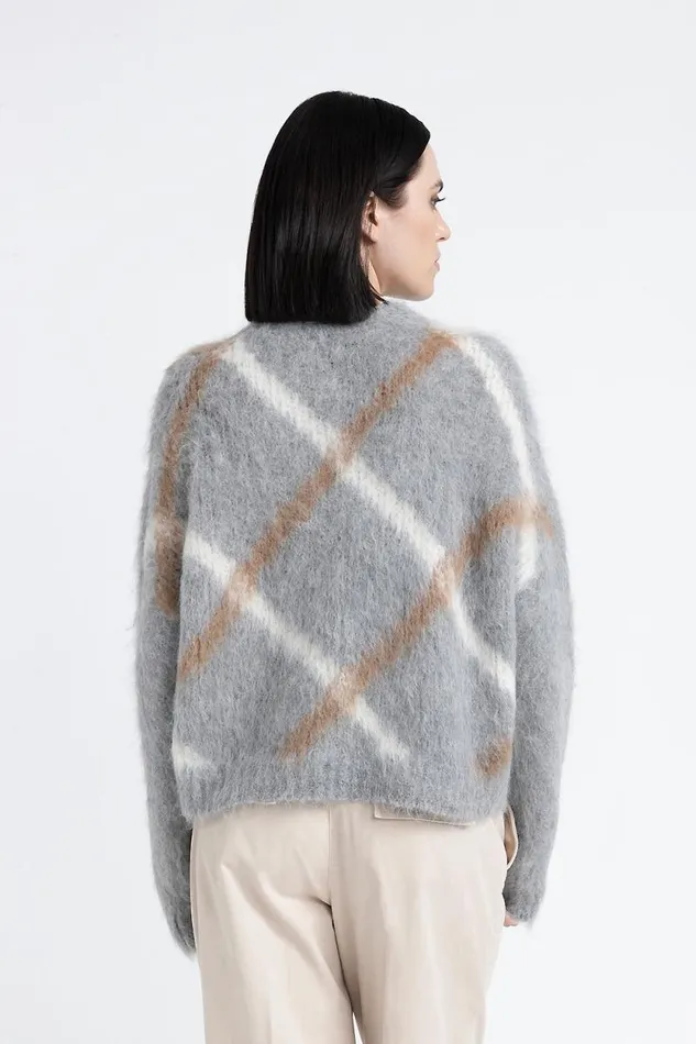 Peserico Knitwear Woman Alpaca And Merino Sweater With Diamond Pattern Fog Gray Peserico Knitwear Woman Alpaca And Merino Sweater With Diamond Pattern Fog Gray