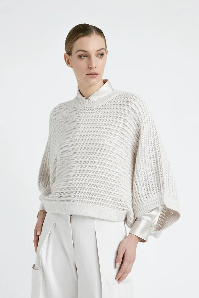 Peserico Knitwear Woman Alpaca Lurex And Sequin Sweater With Wide Sleeves Pearl Beige Peserico Knitwear Woman Alpaca Lurex And Sequin Sweater With Wide Sleeves Pearl Beige