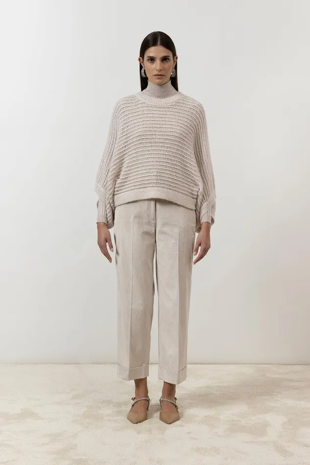 Peserico Knitwear Woman Alpaca Lurex And Sequin Sweater With Wide Sleeves Pearl Beige Peserico Knitwear Woman Alpaca Lurex And Sequin Sweater With Wide Sleeves Pearl Beige