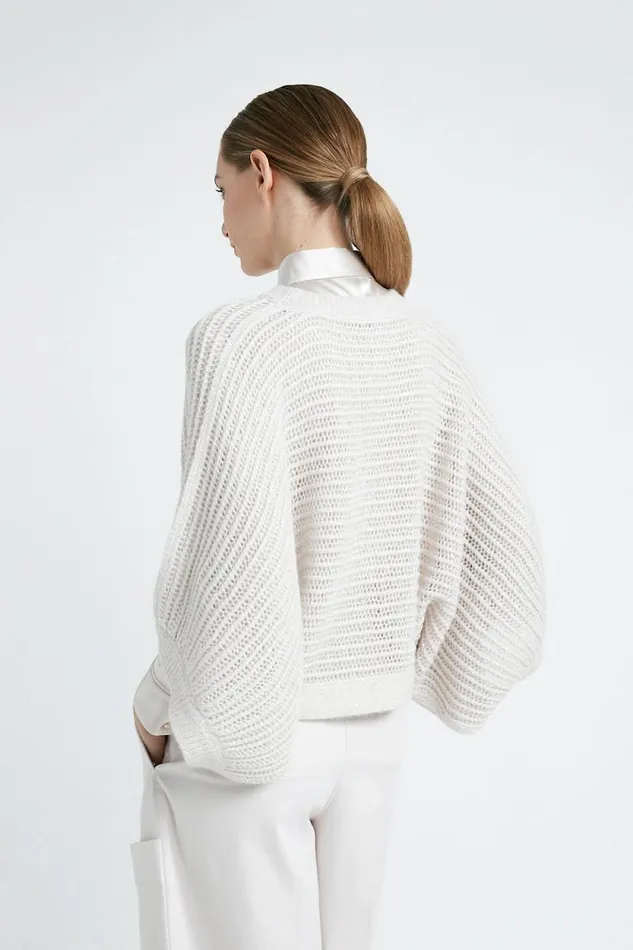 Peserico Knitwear Woman Alpaca Lurex And Sequin Sweater With Wide Sleeves Pearl Beige Peserico Knitwear Woman Alpaca Lurex And Sequin Sweater With Wide Sleeves Pearl Beige