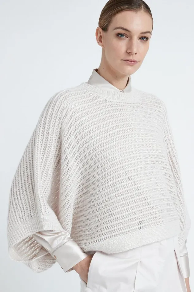 Peserico Knitwear Woman Alpaca Lurex And Sequin Sweater With Wide Sleeves Pearl Beige Peserico Knitwear Woman Alpaca Lurex And Sequin Sweater With Wide Sleeves Pearl Beige