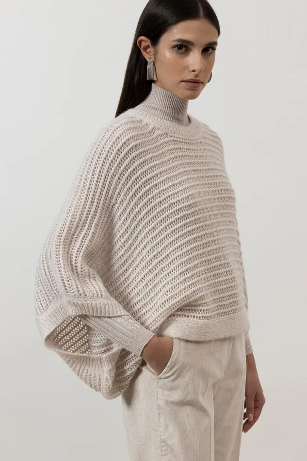 Peserico Knitwear Woman Alpaca Lurex And Sequin Sweater With Wide Sleeves Pearl Beige Peserico Knitwear Woman Alpaca Lurex And Sequin Sweater With Wide Sleeves Pearl Beige