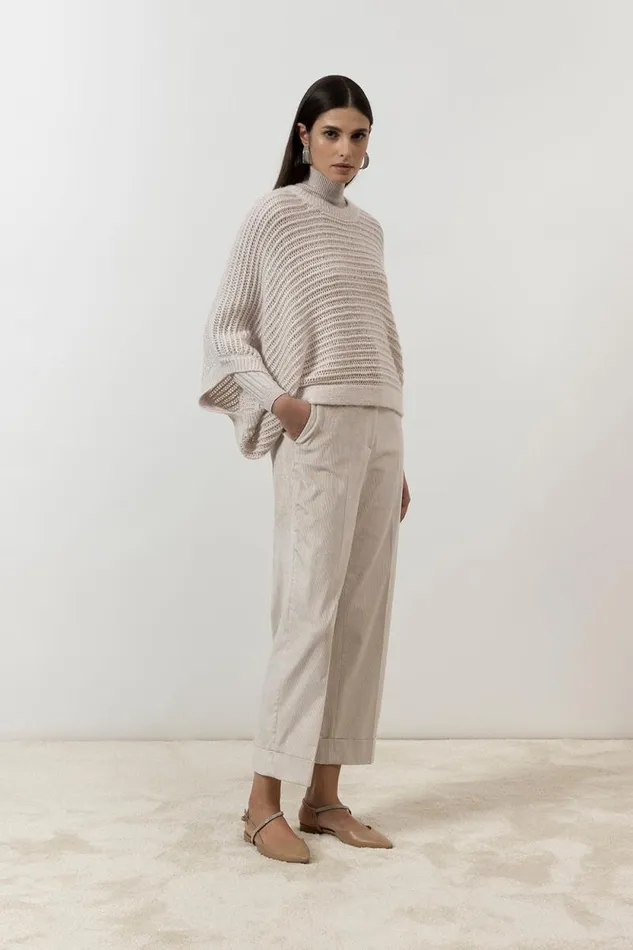 Peserico Knitwear Woman Alpaca Lurex And Sequin Sweater With Wide Sleeves Pearl Beige Peserico Knitwear Woman Alpaca Lurex And Sequin Sweater With Wide Sleeves Pearl Beige