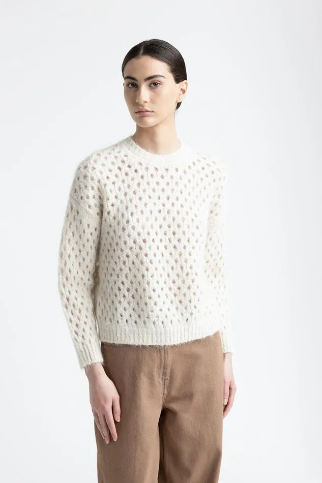 Peserico Knitwear Woman Alpaca Wool And Lurex Mesh Sweater Natural White