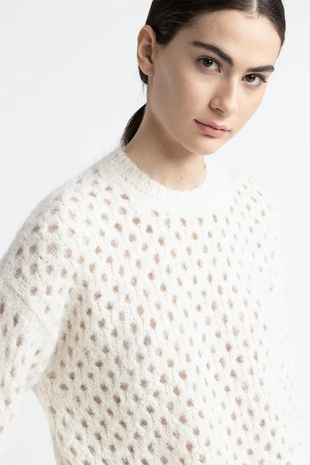 Peserico Knitwear Woman Alpaca Wool And Lurex Mesh Sweater Natural White Peserico Knitwear Woman Alpaca Wool And Lurex Mesh Sweater Natural White