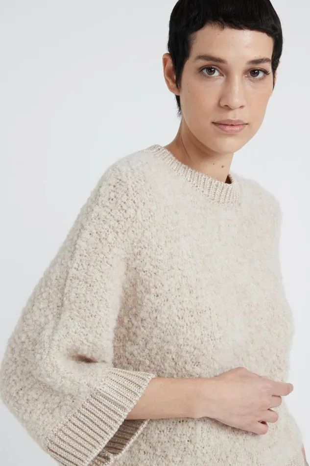 Peserico Knitwear Woman Alpaca Wool Cashmere Silk And Lurex Boucl Sweater Barley Peserico Knitwear Woman Alpaca Wool Cashmere Silk And Lurex Boucl Sweater Barley