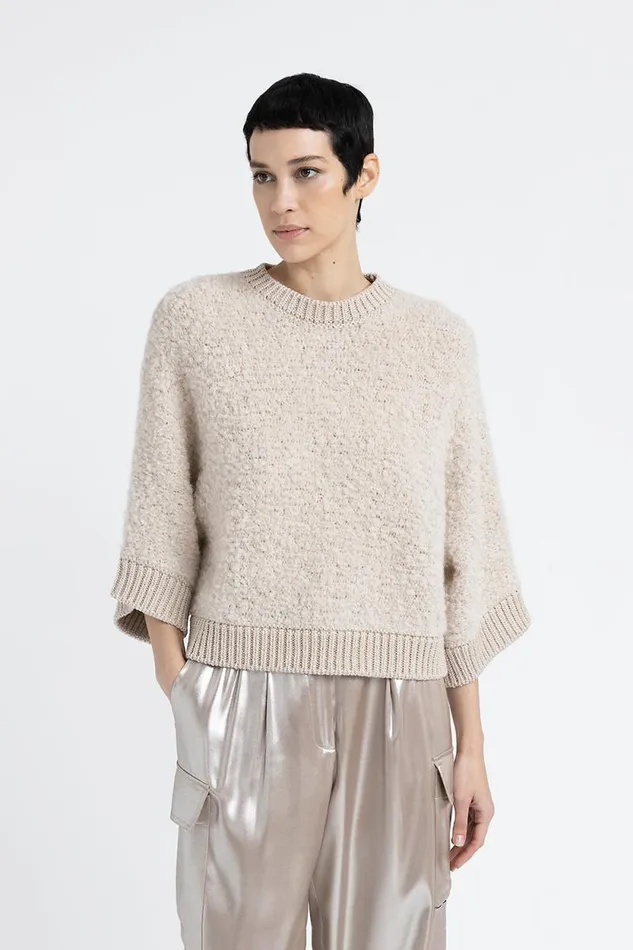 Peserico Knitwear Woman Alpaca Wool Cashmere Silk And Lurex Boucl Sweater Barley Peserico Knitwear Woman Alpaca Wool Cashmere Silk And Lurex Boucl Sweater Barley
