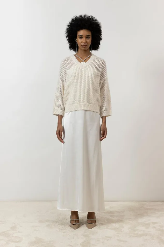 Peserico Knitwear Woman Alpaca Wool Lurex And Sequin Crew Neck Sweater Natural White Peserico Knitwear Woman Alpaca Wool Lurex And Sequin Crew Neck Sweater Natural White