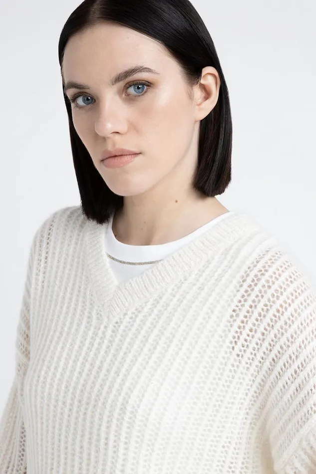 Peserico Knitwear Woman Alpaca Wool Lurex And Sequin Crew Neck Sweater Natural White Peserico Knitwear Woman Alpaca Wool Lurex And Sequin Crew Neck Sweater Natural White