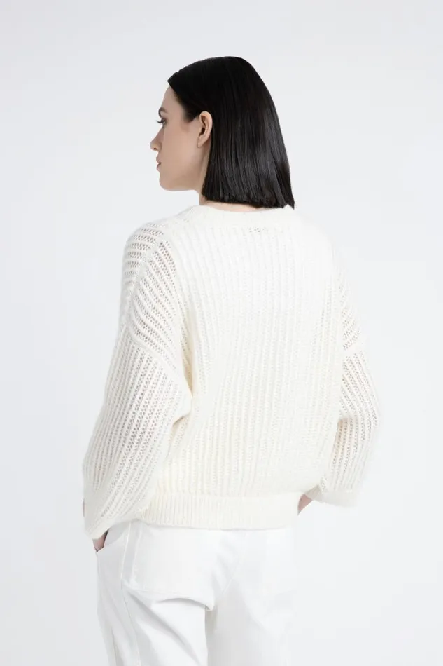 Peserico Knitwear Woman Alpaca Wool Lurex And Sequin Crew Neck Sweater Natural White Peserico Knitwear Woman Alpaca Wool Lurex And Sequin Crew Neck Sweater Natural White