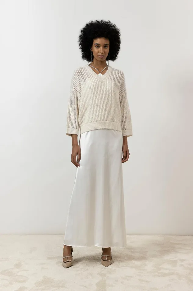 Peserico Knitwear Woman Alpaca Wool Lurex And Sequin Crew Neck Sweater Natural White Peserico Knitwear Woman Alpaca Wool Lurex And Sequin Crew Neck Sweater Natural White