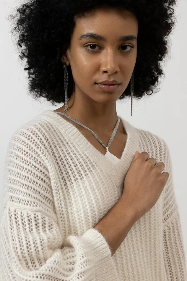 Peserico Knitwear Woman Alpaca Wool Lurex And Sequin Crew Neck Sweater Natural White Peserico Knitwear Woman Alpaca Wool Lurex And Sequin Crew Neck Sweater Natural White