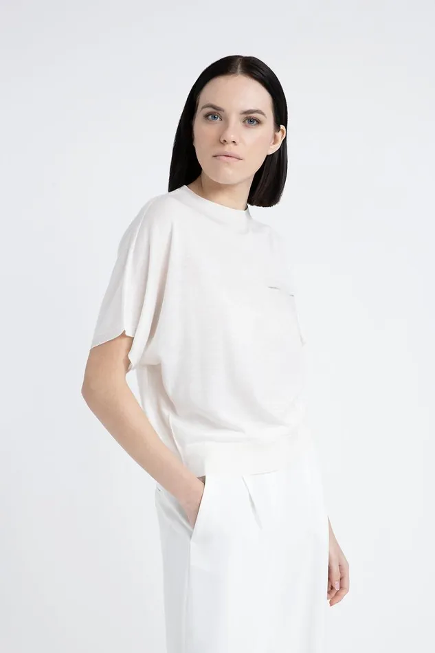 Peserico Knitwear Woman Cashmere And Silk ShortSleeved Sweater Natural White
