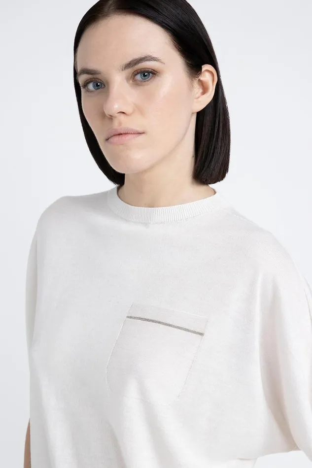 Peserico Knitwear Woman Cashmere And Silk ShortSleeved Sweater Natural White Peserico Knitwear Woman Cashmere And Silk ShortSleeved Sweater Natural White