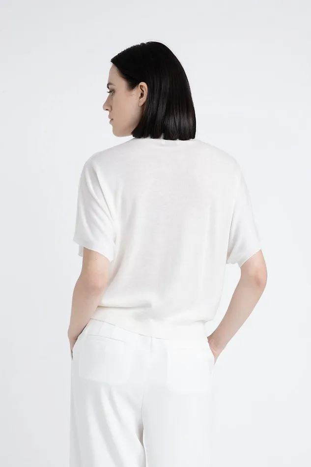 Peserico Knitwear Woman Cashmere And Silk ShortSleeved Sweater Natural White Peserico Knitwear Woman Cashmere And Silk ShortSleeved Sweater Natural White