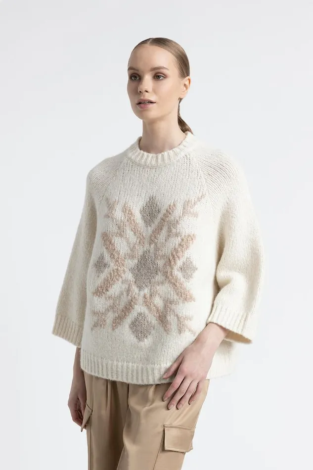 Peserico Knitwear Woman Embroidered Alpaca And Wool Sweater White