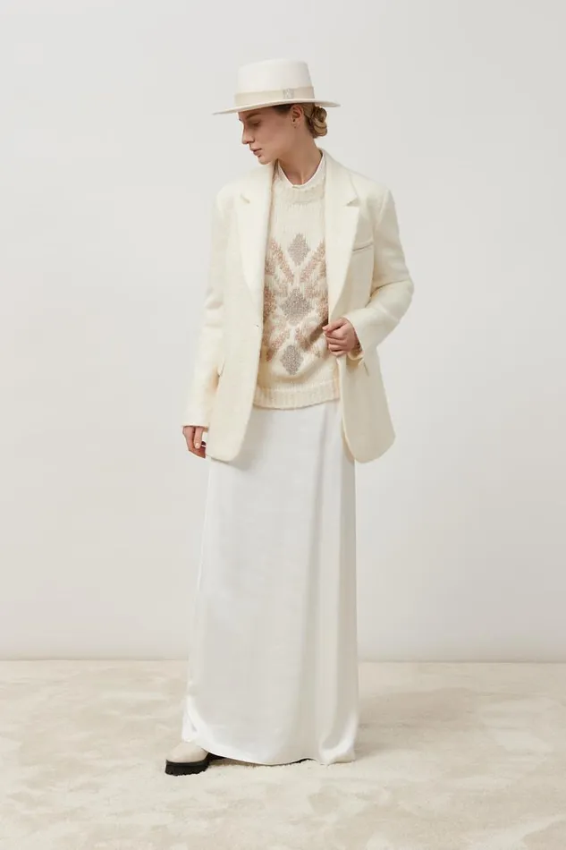 Peserico Knitwear Woman Embroidered Alpaca And Wool Sweater White Peserico Knitwear Woman Embroidered Alpaca And Wool Sweater White