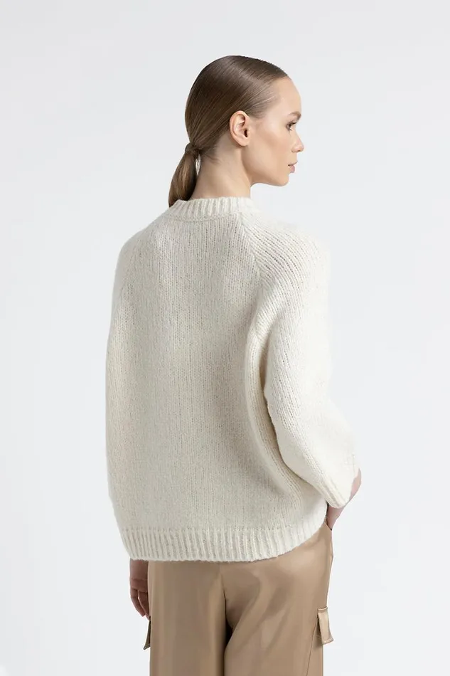 Peserico Knitwear Woman Embroidered Alpaca And Wool Sweater White Peserico Knitwear Woman Embroidered Alpaca And Wool Sweater White