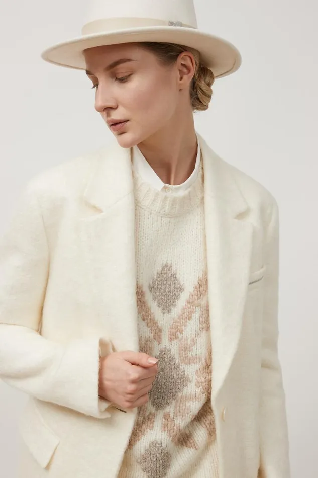 Peserico Knitwear Woman Embroidered Alpaca And Wool Sweater White Peserico Knitwear Woman Embroidered Alpaca And Wool Sweater White