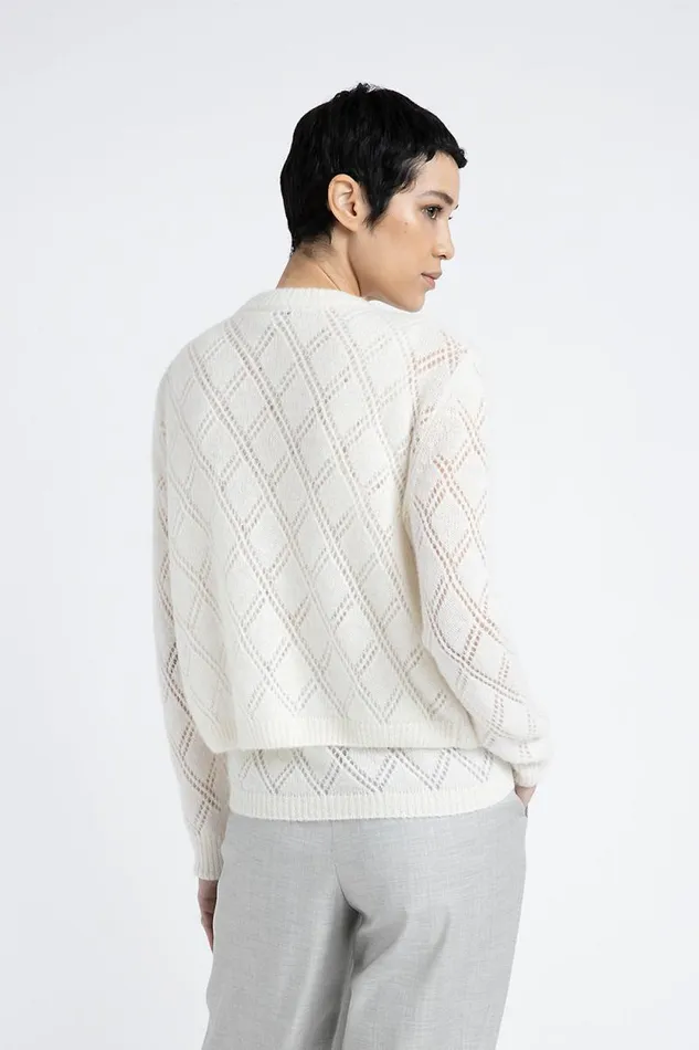 Peserico Knitwear Woman Merino Wool And Alpaca Lace Pattern Cardigan Natural White Peserico Knitwear Woman Merino Wool And Alpaca Lace Pattern Cardigan Natural White