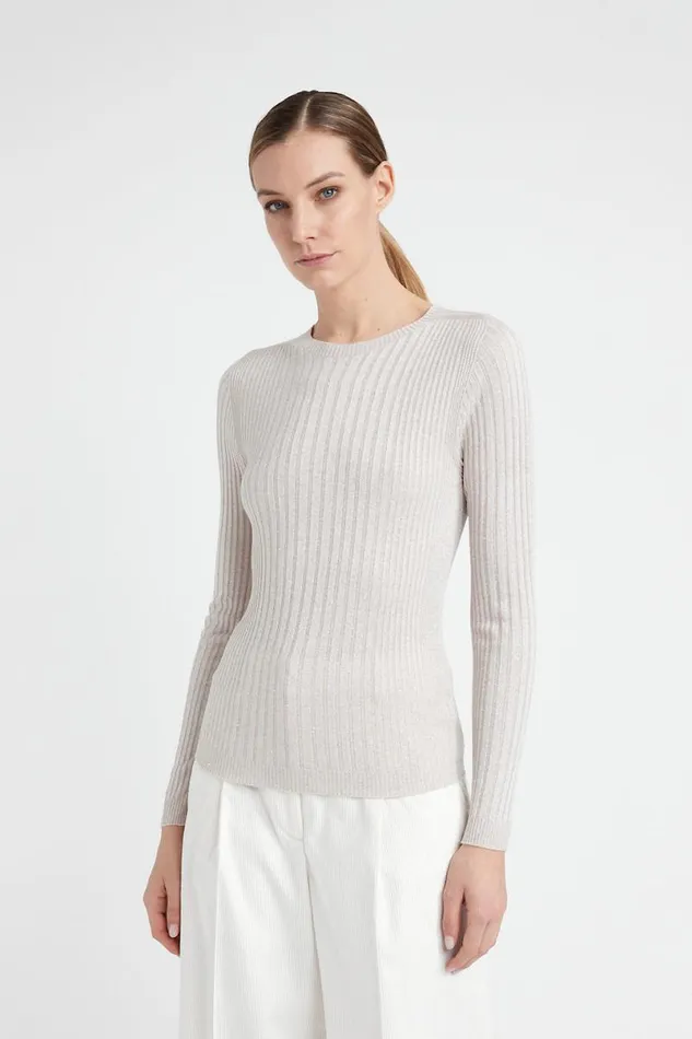 Peserico Knitwear Woman Ribbed High Neck Sweater In Viscose Yarn And Lurex Barley
