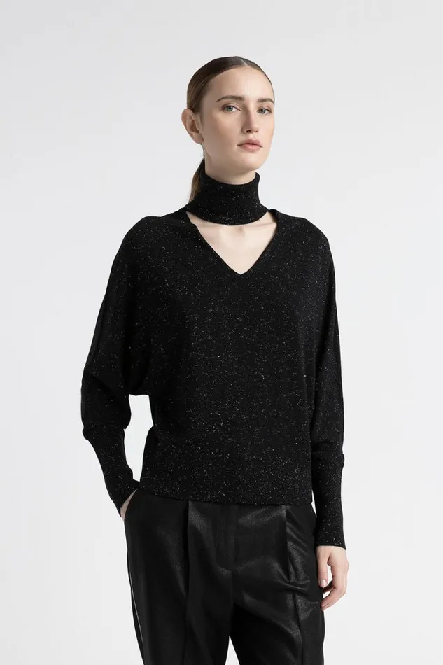 Peserico Knitwear Woman Wool And Viscose V Neck Sweater Black