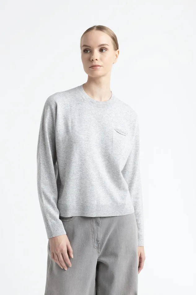 Peserico Knitwear Woman Wool Silk And Cashmere CrewNeck Sweater Gray