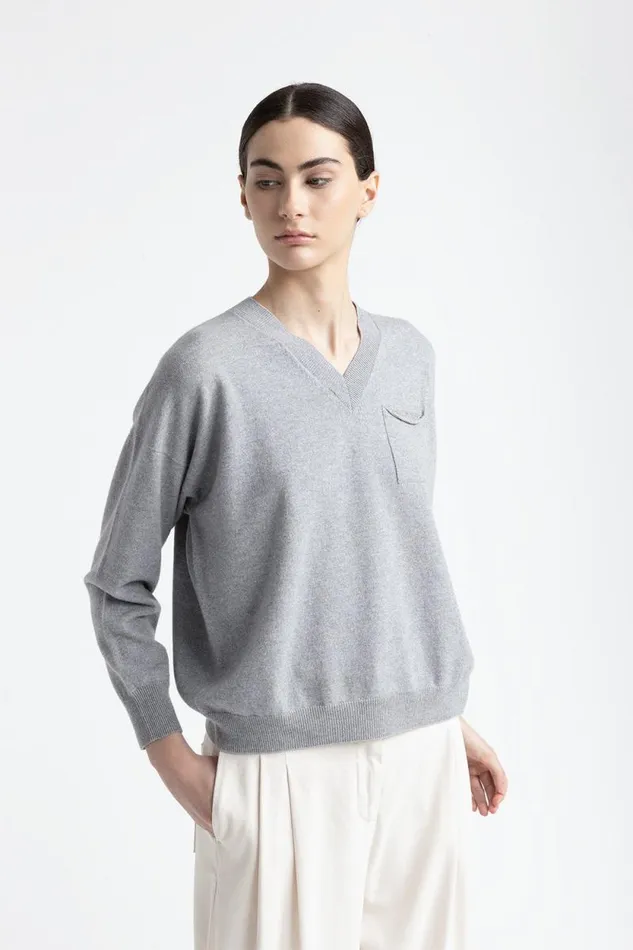 Peserico Knitwear Woman Wool Silk And Cashmere Sweater Granite