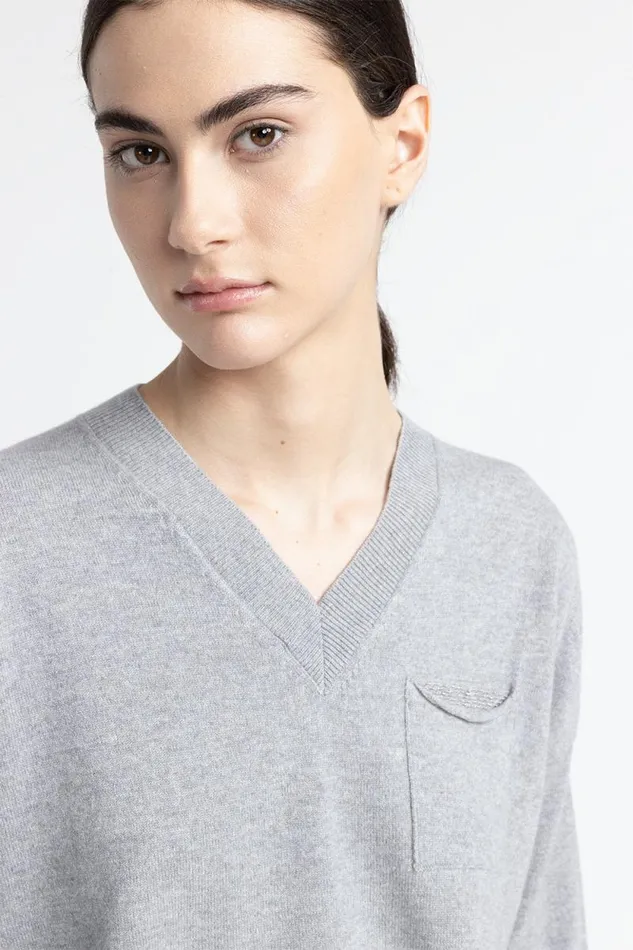 Peserico Knitwear Woman Wool Silk And Cashmere Sweater Granite Peserico Knitwear Woman Wool Silk And Cashmere Sweater Granite