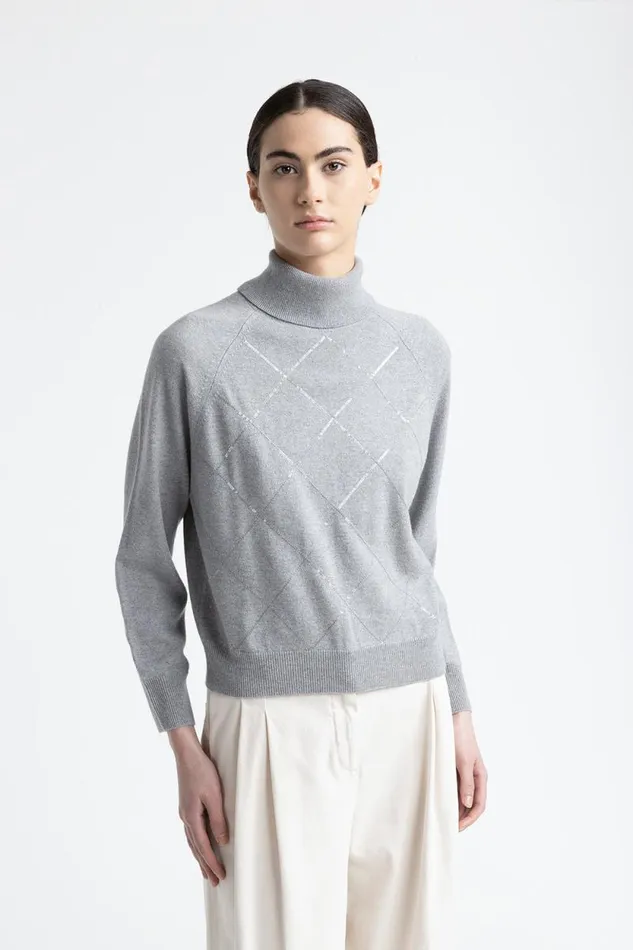 Peserico Knitwear Woman Wool Silk And Cashmere Turtleneck Sweater Granite