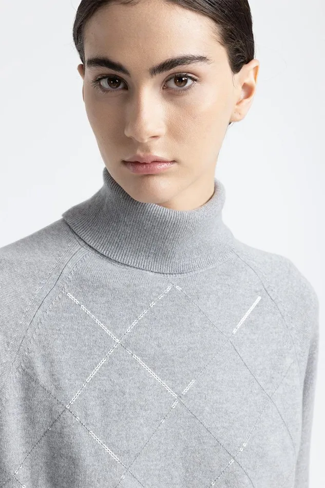 Peserico Knitwear Woman Wool Silk And Cashmere Turtleneck Sweater Granite Peserico Knitwear Woman Wool Silk And Cashmere Turtleneck Sweater Granite