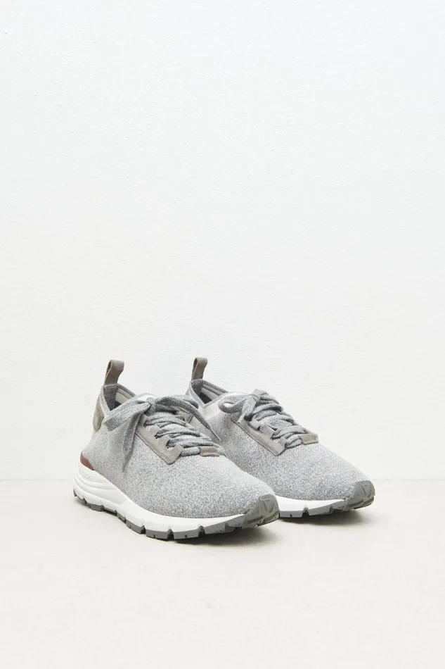 Peserico Man Fabric And Real Leather Sneakers Granite