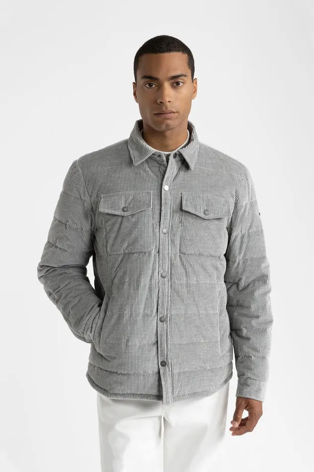 Peserico Outerwear Man Goose Down And Corduroy Shirt Granite