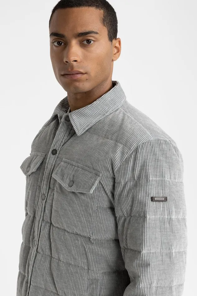 Peserico Outerwear Man Goose Down And Corduroy Shirt Granite Peserico Outerwear Man Goose Down And Corduroy Shirt Granite